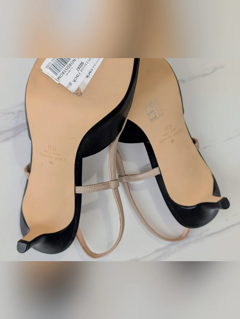 Kate Spade Veyda Slingback Kitten Heels Black Warm Beige Pointed Toe 8B NWOB